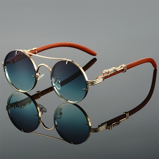 Retro unisex modebril - vintage montuur van metaal en acetaat, vierkant ontwerp met decoratieve elementen (groene glazen). van Merkloos