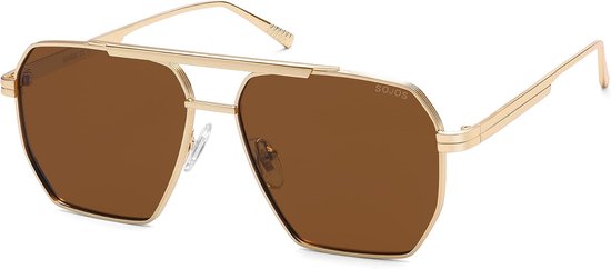 Retro vierkante gepolariseerde zonnebril dames heren vintage zonnebril met UV400-bescherming, medium/maat SJ1161, goud/bruin, Medium