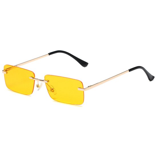 Retro vierkante zonnebril zonder montuur - zonnebril heren - zonnebril dames - retro vierkante gekleurde zonnebril - 13,8*14,2 cm - Geel