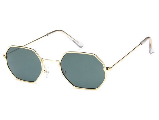 Retro Zonnebril Achthoekig Goud Groen van Polette