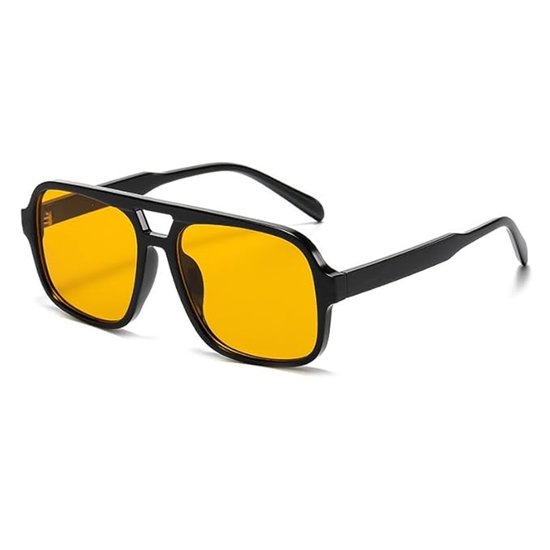 Retro zonnebrillen Geschikt voor dames en heren, klassieke rechthoekige oversized vierkante zonnebrillen uit de jaren 70 (zwart en oranje).