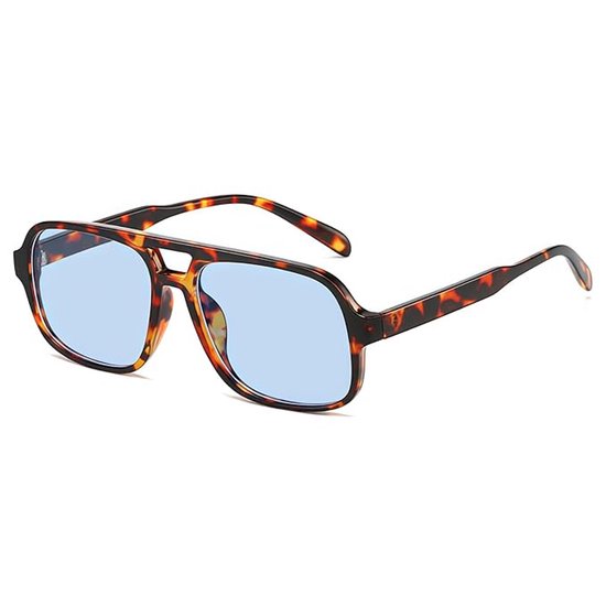 Retro zonnebrillen voor dames en heren, klassieke rechthoekige oversized vierkante zonnebrillen uit de jaren 70 (met blauwe glazen en luipaardprint).