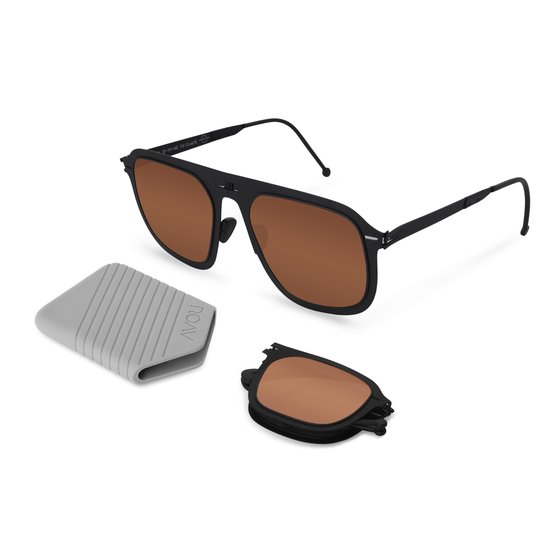 ROAV VIRGIL - Opvouwbare zonnebril - Polariserend UV400 - Matt Black - Brown Gradient glazen van Merkloos