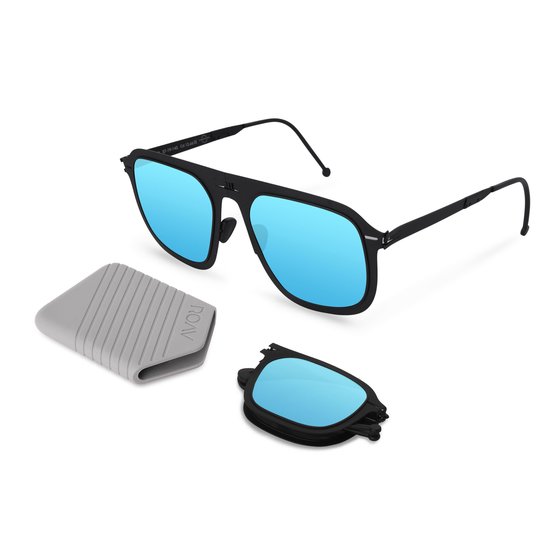 ROAV VIRGIL - Opvouwbare zonnebril - Polariserend UV400 - Matte Black - Blue Mirror glazen van Merkloos