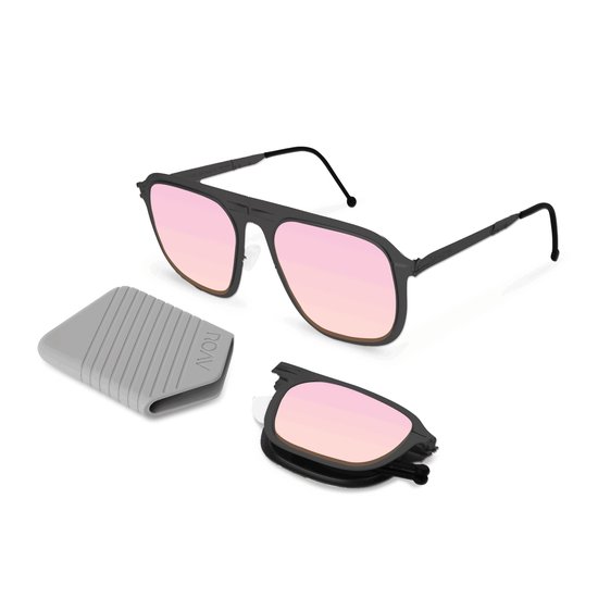 ROAV VIRGIL - Opvouwbare zonnebril - Polariserend UV400 - Matte Black - Pink Mirror glazen van Merkloos