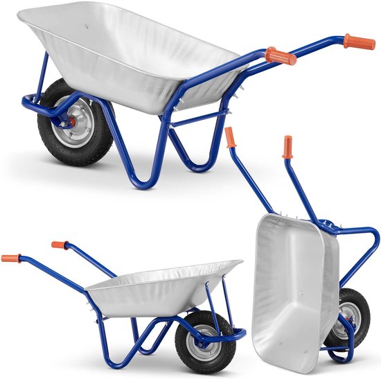 Robuuste Kruiwagen - 125 liter - Verzinkt Staal - Massief Rubberen Band van Tectake