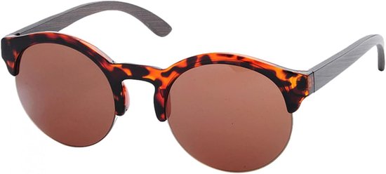 Ronde Bamboe Zonnebril Mannen Vrouwen Houten Glazen Ontwerp Retro Spiegel Lens Uv400-LeopardBrown