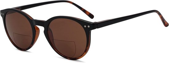 Ronde bifocale zonnebril met veerscharnier - Zwart-schildpad +1.50 van Merkloos