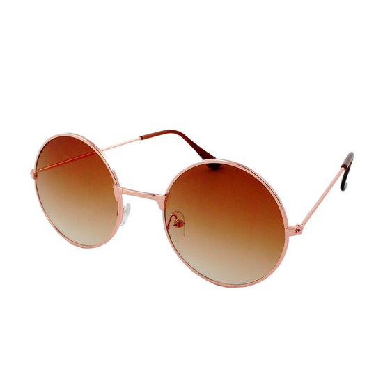 Ronde Hippie John Lennon Gabber Zonnebril Goud - Bruine Glazen - Ronde bril - Gabber Bril - Hippie Bril van RelaxxNow