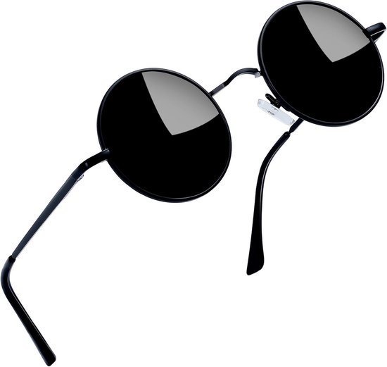 Ronde Polariserende Zonnebril - UV400 Bescherming - Vintage Hippie Metalen Montuur van Merkloos