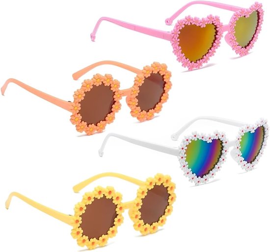 Ronde Zonnebril met Bloemen, Schattige Hartvormige Zonnebril voor Feestjes, Perfect voor Kinderen en Volwassenen, Ideaal voor Verjaardagen en Festivals van Merkloos