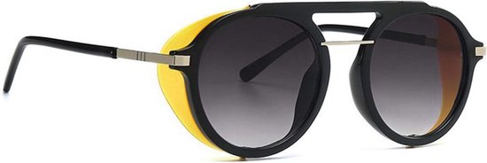 Ronde Zonnebril - Unisex Bril - Oogbescherming - UV400 Gradiënt Lens - 51mm Lensbreedte - Zwart Geel Frame van Merkloos