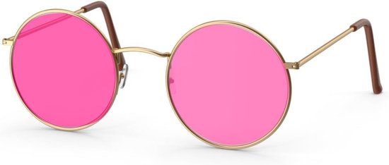 Roze Ronde Hippie Zonnebril Accessoire voor Jaren 70 en 80 Themafeesten van Merkloos