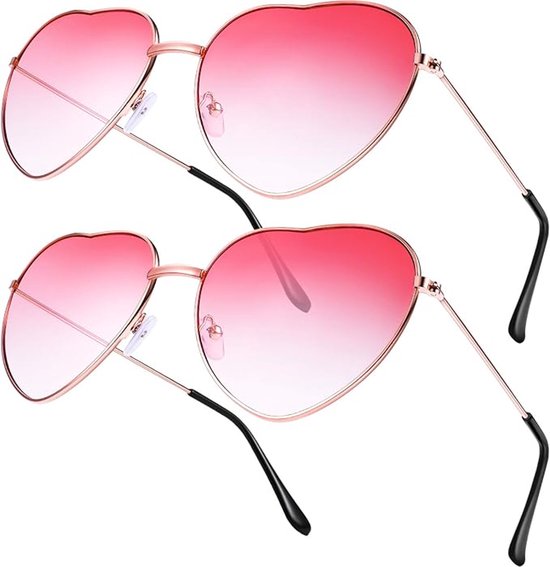 Sander Shop 2 paar hippieglazen bril hart gevormde zonnebril voor hippie chique jurk accessoires, roségoud montuur