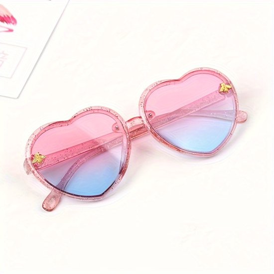 Schattige en lieve roze glitterzonnebrillen in hartvorm Geschikt voor meisjes, perfect Geschikt voor bescherming tegen de zon. van Merkloos