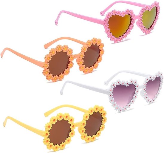 Schattige ronde zonnebril met bloemen, hartvormige feestbril voor kinderen en volwassenen, perfect voor verjaardagen en festivals
