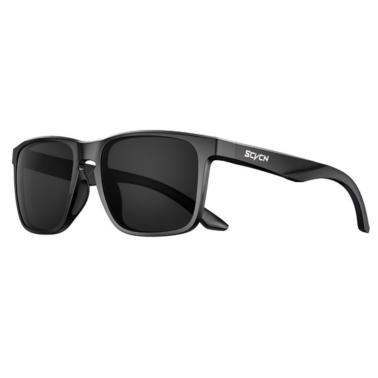 SCVCN® S235-QTC-01 | Zonnebril Piloten | Gepolariseerd Wayfarer Classic Zonnebril | Rechthoekig | Bril Hipster| Vierkant Rechthoekige | Carnavalsbril | Festival bril | Retro Zonnebril | Zonnebril Dames & Heren | Zwart Montuur | Zwart Glazen van Merkloos
