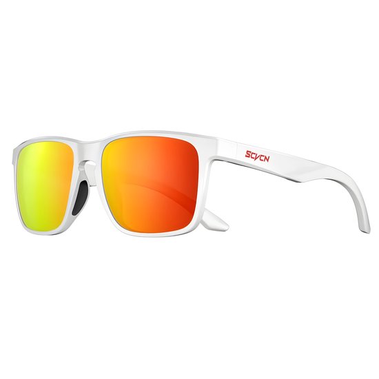 SCVCN® S235-QTC-03 | Zonnebril Piloten | Gepolariseerd Wayfarer Classic Zonnebril | Rechthoekig | Bril Hipster| Vierkant Rechthoekige | Carnavalsbril | Festival bril | Retro Zonnebril | Zonnebril Dames & Heren | Wit Montuur | Parelmoer Oranje Glazen van Merkloos