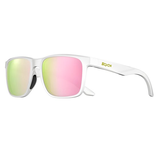 SCVCN® S235-QTC-07 - Zonnebril Piloten - Gepolariseerd Wayfarer Classic Zonnebril - Rechthoekig - Bril Hipster| Vierkant Rechthoekige - Carnavalsbril - Festival bril - Retro Zonnebril - Zonnebril Dames & Heren - Wit Montuur - Parelmoer Roze Glazen