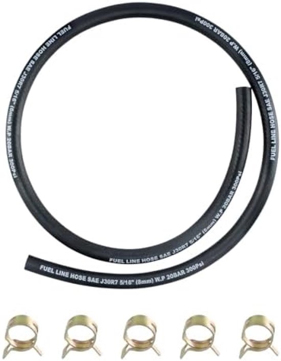 Selbro ® Benzineslang, brandstofgasleidingset, 1 meter met 5 slangklemmen, 8 mm binnendiameter voor motorfietsen, grasmaaiers, scooters, tractoren van Selbro