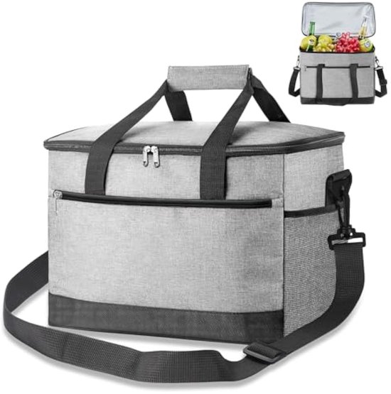 Selbro®, Koeltas, 30L grote lunchtas, opvouwbare tassen voor voedseltransport, thermische tassen, zachte koeltas voor kamperen, barbecueën, buitenactiviteiten voor het hele gezin, grijs van Selbro