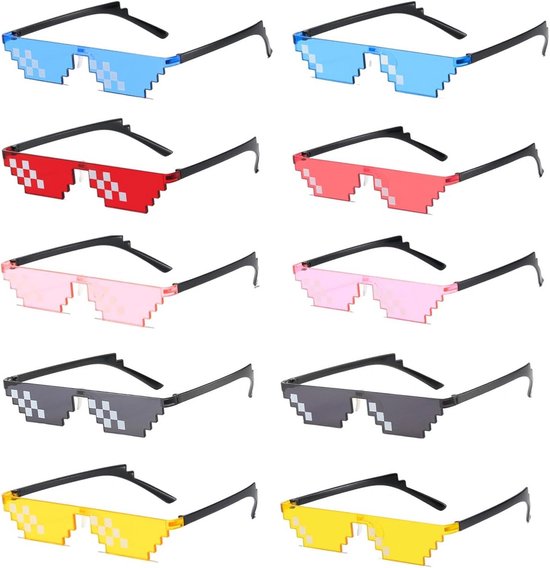 Set van 10 Kinderzonnebrillen Pixelbril Feestaccessoire Mozaïek Glazen van Merkloos
