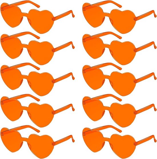 Set Van 10 Zonnebril - Sunglasses - Hartvormige - Carnaval- Unisex - Voor Alle Leeftijden - Stijlvolle & Trendy Feestbrillen - Festivals & Koningsdag - Fietsen, Wandelen, Werk, Zwemmen & Wintersport - Oranje