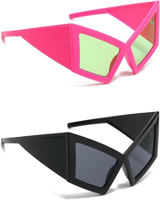 Set van 2 Retro Zonnebrillen voor Vrouwen in 80s en 90s Stijl, Perfect voor Feestjes, Carnaval en Bruiloften, Grote Monturen in Roze