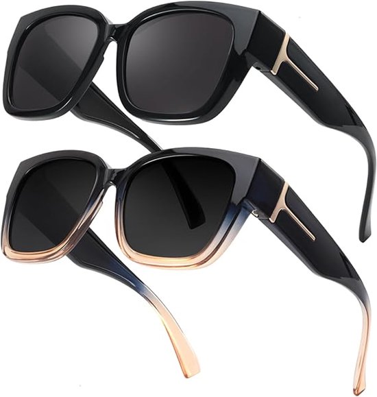 Set van 2 – zonnebril dames - zonnebril - Fit-over zonnebrillen voor dames – Gepolariseerd – Oversized montuur – UV400-bescherming – Te dragen over een bril op sterkte van Merkloos