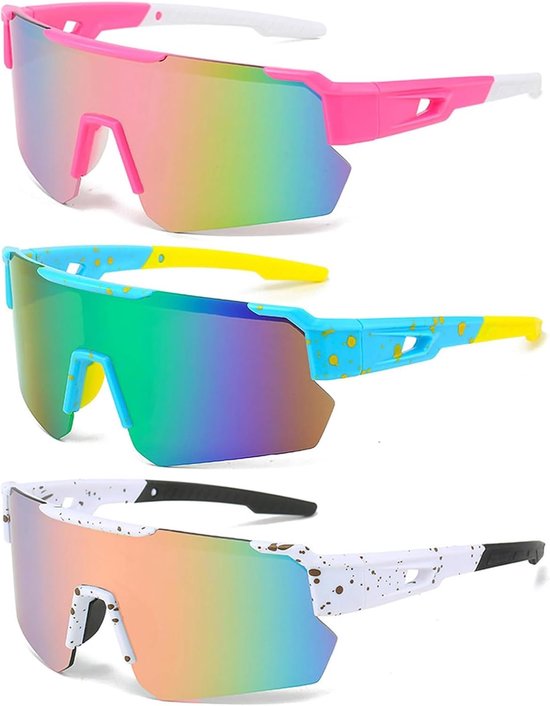 Set van 3 gepolariseerde sportzonnebrillen Geschikt voor dames en heren, fietsbrillen met UV400-bescherming, Geschikt voor hardlopen, fietsen, vissen, autorijden, golfen en skiën. van Merkloos