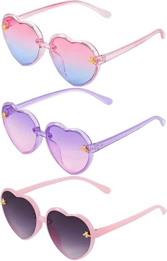 Set van 3 Hartvormige Kinderzonnebrillen met UV400 Bescherming van Merkloos