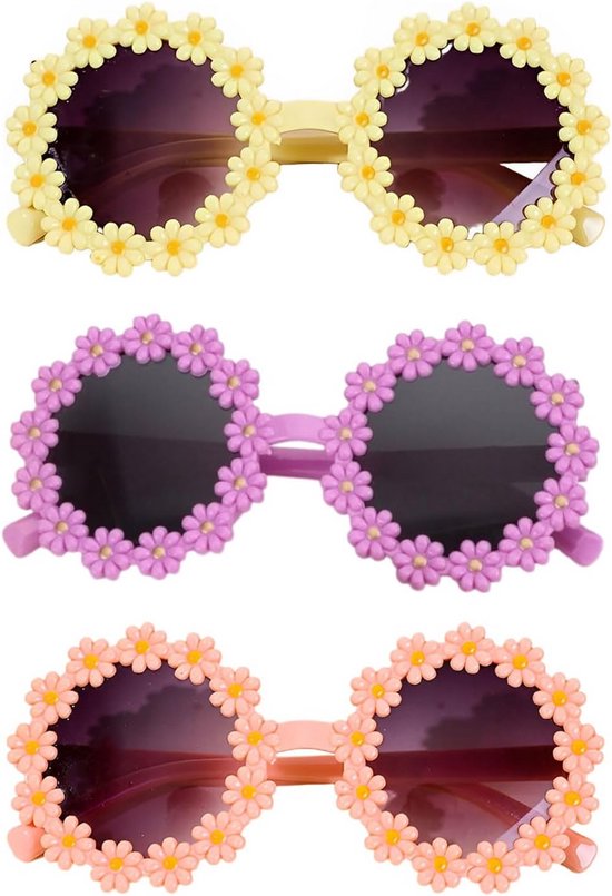 Set van 3 Ronde Zonnebrillen met Madeliefjes | Bloemendesign van Merkloos