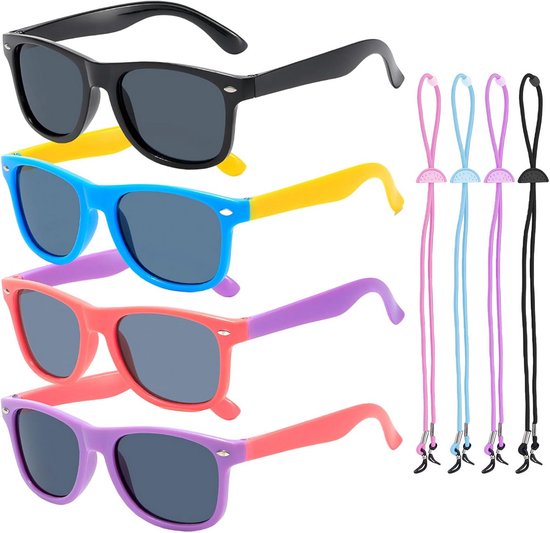 Set van 4 Kinderzonnebrillen voor Jongens en Meisjes met Verstelbare Band | UV-Bescherming van Veyl Products