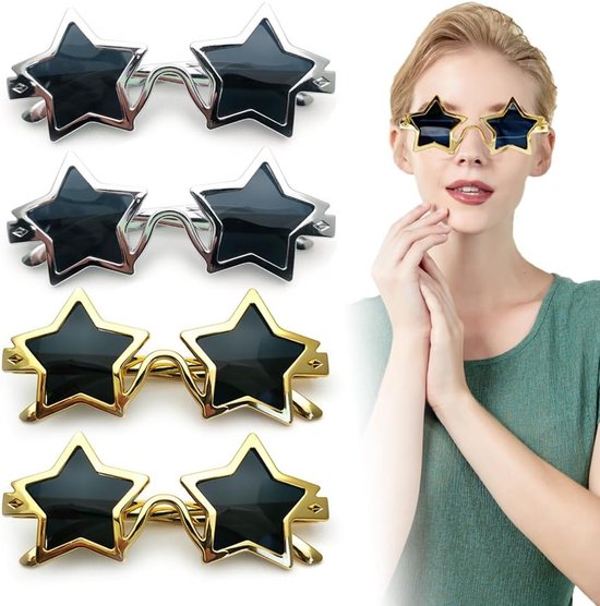 Set van 4 Stervormige Zonnebrillen voor Feestjes, Retro 80s Pentagram Zonnebrillen, Creatieve Kostuumaccessoires voor Kinderen en Volwassenen van Merkloos