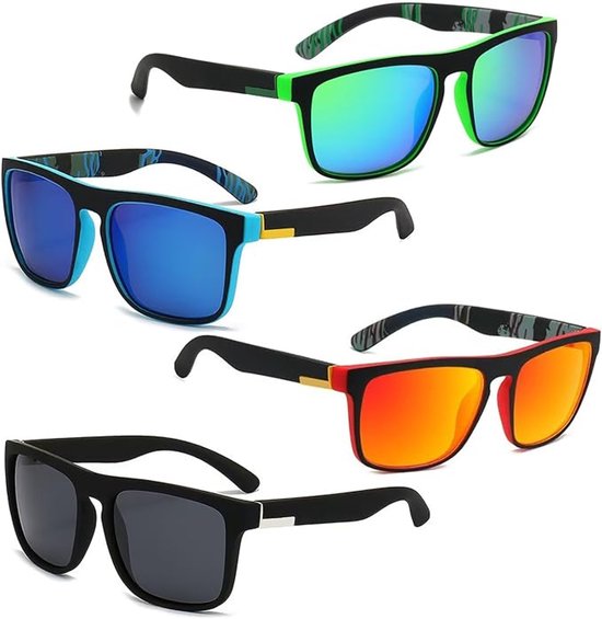 Set van 4 Zonnebril - Zonnebril heren gepolariseerd - zonnebril heren - zonnebril dames - zonnebrillen - Polarized - Zonnebril Groot Model - UV-bescherming en ultralichte - Unisex - Voor autorijden, fietsen, sporten en vrije tijd