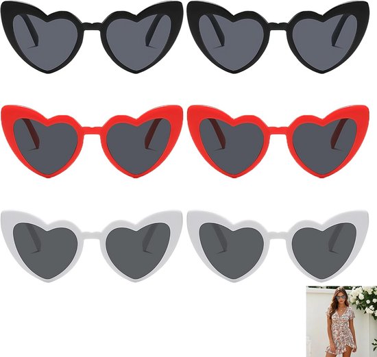 Set van 6 Hartvormige Zonnebrillen met UV400 Bescherming voor Feesten en Cadeaus van Merkloos