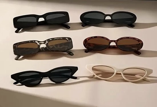 Set van 6 Retro Dameszonnebrillen – Cat Eye, Vierkant & Ovaal – UV400 Bescherming – Vintage Design – Mix van Zwarte, Bruine & Leopard Brillen van Nerdclear