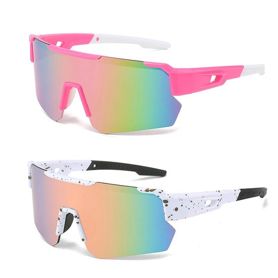 Set van twee gepolariseerde sportzonnebrillen Geschikt voor dames en heren, fietsbrillen met UV400-bescherming, Geschikt voor hardlopen, fietsen, vissen, autorijden, golfen en skiën (wit + roze).