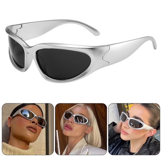 Set van twee unisex zonnebrillen in steampunk hiphopstijl, lichtgewicht en zonbeschermend, ovaalvormig, UV400 sportzonnebrillen voor buiten.