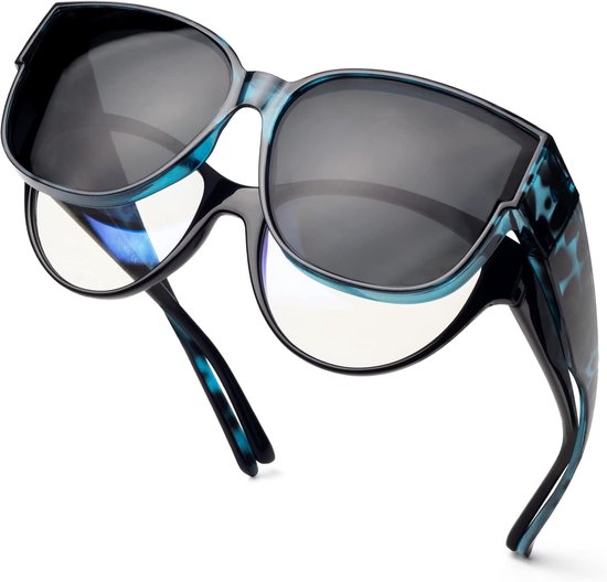 Shadow Gepolariseerde overzet zonnebril voor dames, overzetzonnebril voor brildragers, clip on zonnebril, uv-bescherming, ultralicht | Oversized overbril voor brildragers, voor dames en heren, ultralicht voor autorijden, fietsen, sport en vrije tijd