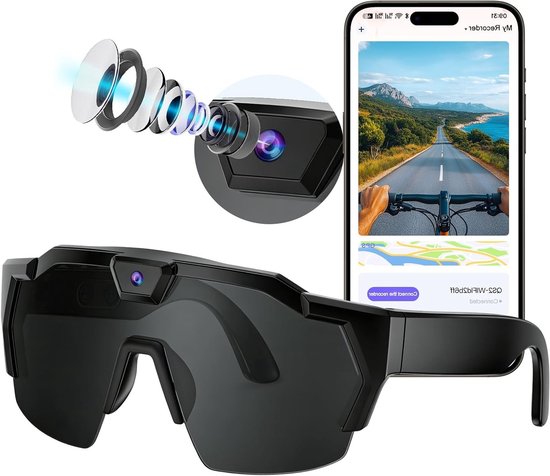 Slimme Zonnebril met 1080P Camera, Draagbare Actiecamera voor Sporten zoals Fietsen, Skiën en Wandelen met Video-opname en Microfoon van Merkloos