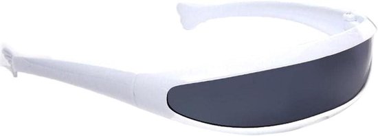 Smalle Cyclops Zonnebril - Robot Bril - Feestkostuum Accessoire - Spiegelende Lens - 110mm Lens Breedte - Wit Zwart van Merkloos