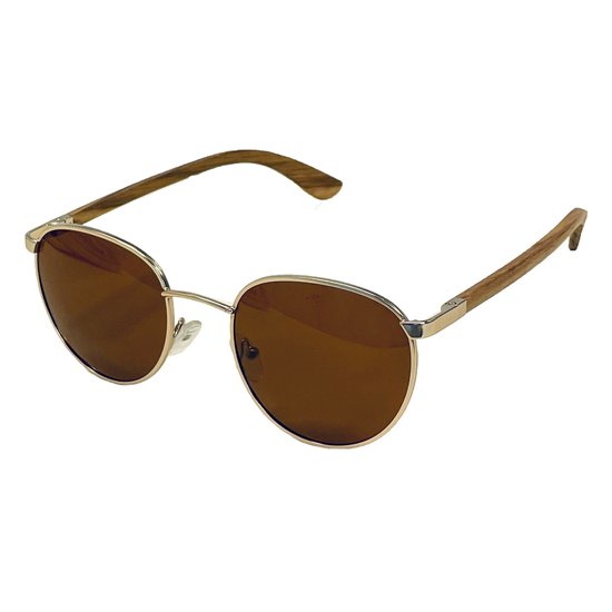 SMOOTH - ronde houten zonnebril - unisex model - UV400 gepolariseerde glazen van de hoogste kwaliteit - QUAVO GOLD van QUAVO