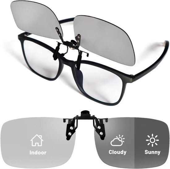 SnelShoppen - Fotocromatische Flip-Up Clip-On Zonnebril voor Heren en Dames - UV400 Gepolariseerde Lichtadaptieve Lenzen, HD Zicht, Ideaal voor Autori