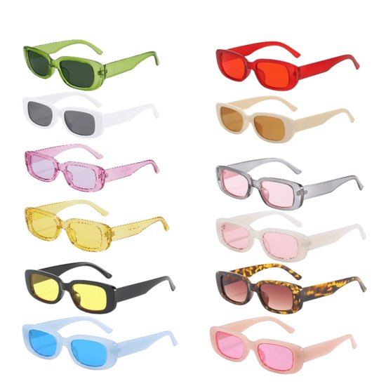 Solidchoice - 12 Stuks Retro Zonnebrillen voor Dames en Heren - Jaren '90 Stijl met UV400 Bescherming