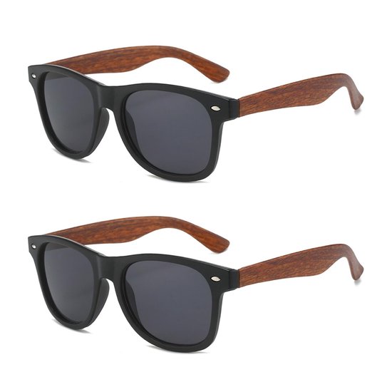 Solidchoice - 2 Paar Retro Gepolariseerde Zonnebrillen met Houten Patroon