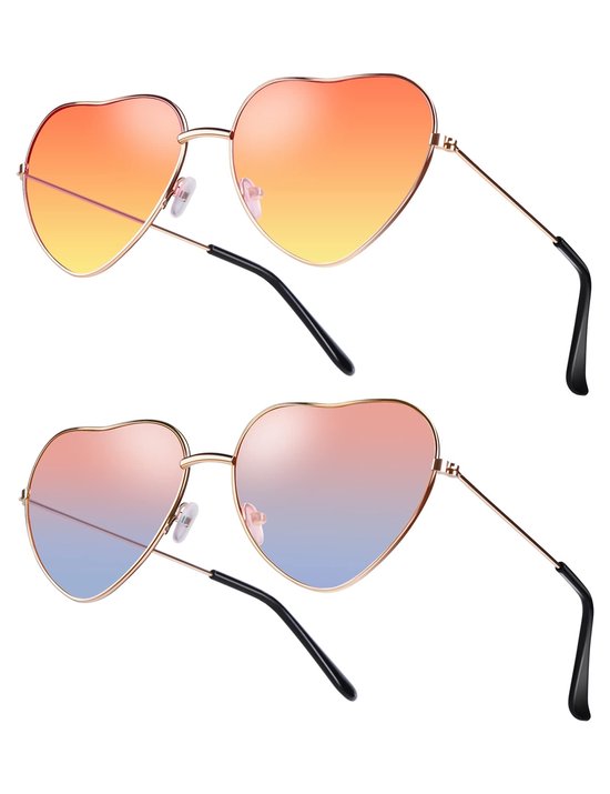 Solidchoice - 2 Paar Vintage Hartvormige Zonnebrillen met Gradient Lenses