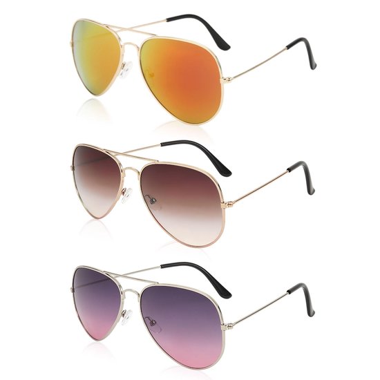 Solidchoice - 3 Paar Retro Pilotenstijl Zonnebrillen met UV-bescherming