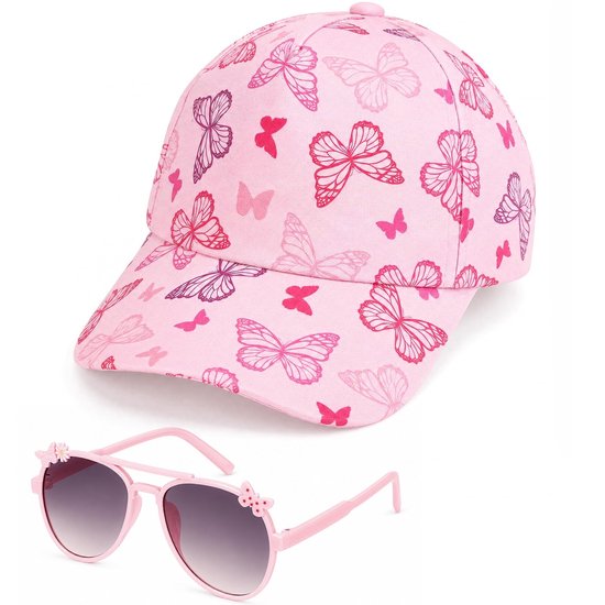 Solidchoice - Kinder Baseballpet en Zonnebril Set met Vlinderprint