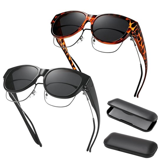 Solidchoice- Overzet Zonnebril Gepolariseerd - 2 Stuks - UV-bescherming - Lichtgewicht - Voor Brildragers - Framehoogte 58 mm